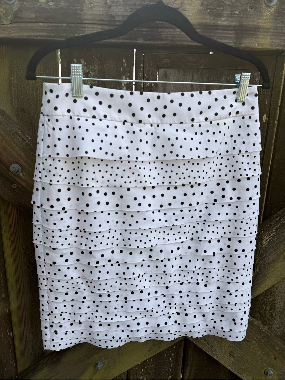 White House Black Market White and Black Polka Dot Tiered Pencil Skirt
